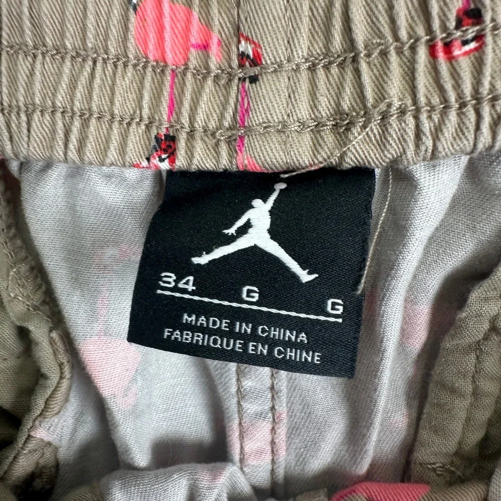 Jordan Flamingo Print Shorts Mens 34 Tan Pink Novelty Jumpman Summer Casual